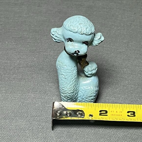 Vintage Blue Ceramic Sitting Poodle w/Gold Bow Collar MCM-Anthropomorphic-Kitch - Picture 10 of 11
